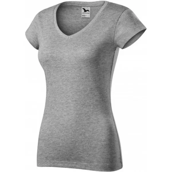  Dámské triko MALFINI FIT V-NECK 162 TMAVĚ ŠEDÝ MELÍR 