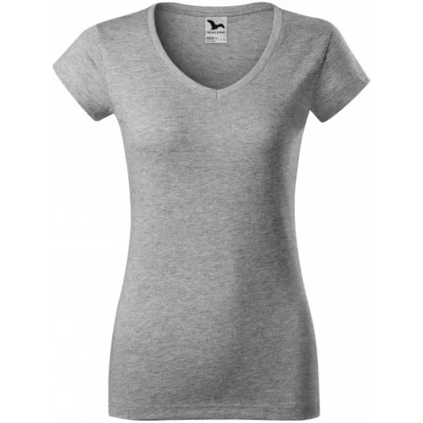  Dámské triko MALFINI FIT V-NECK 162 TMAVĚ ŠEDÝ MELÍR 