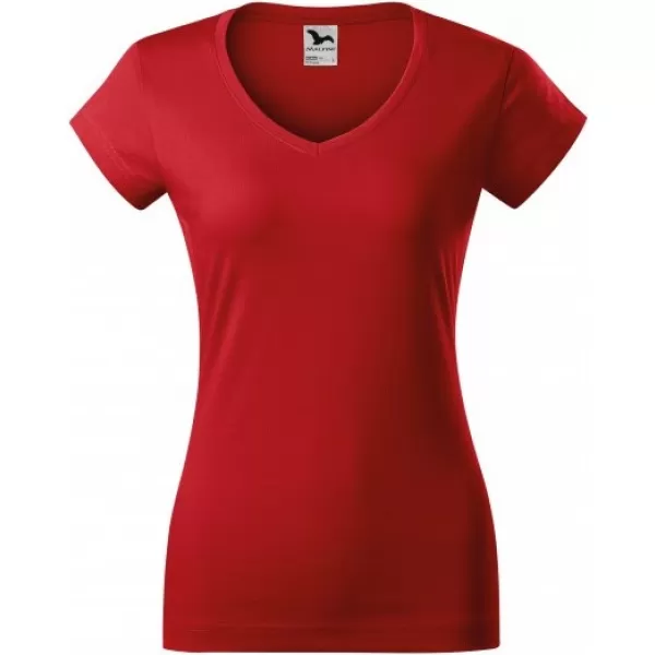  Dámské triko MALFINI FIT V-NECK 162 ČERVENÁ 