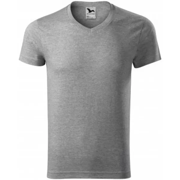  Pánské triko MALFINI SLIM FIT V-NECK 146 TMAVĚ ŠEDÝ MELÍR 