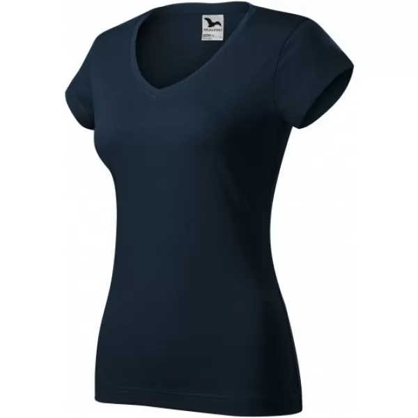  Dámské triko MALFINI FIT V-NECK 162 NÁMOŘNÍ MODRÁ 