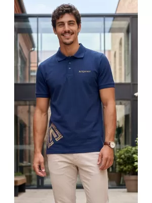 Pánské triko s límečkem ALTISPORT ALM013203 PŮLNOČNÍ MODRÁ/ZLATÁ