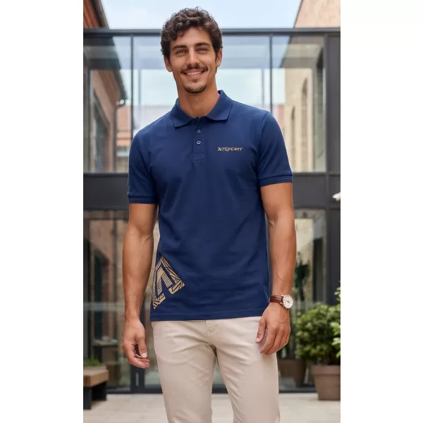  Pánské triko s límečkem ALTISPORT ALM013203 PŮLNOČNÍ MODRÁ/ZLATÁ 