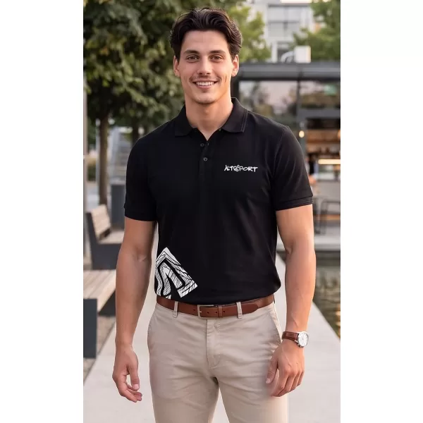  Pánské triko s límečkem ALTISPORT ALM013203 ČERNOBÍLÁ 