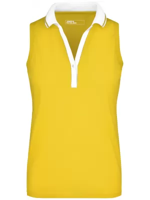 Dámské triko s límečkem bez rukávů JAMES NICHOLSON JN159 SUN YELLOW/WHITE