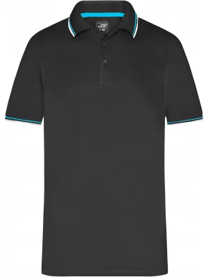 Pánské triko s límečkem fashion JAMES NICHOLSON JN966 BLACK/WHITE/TURQUOISE