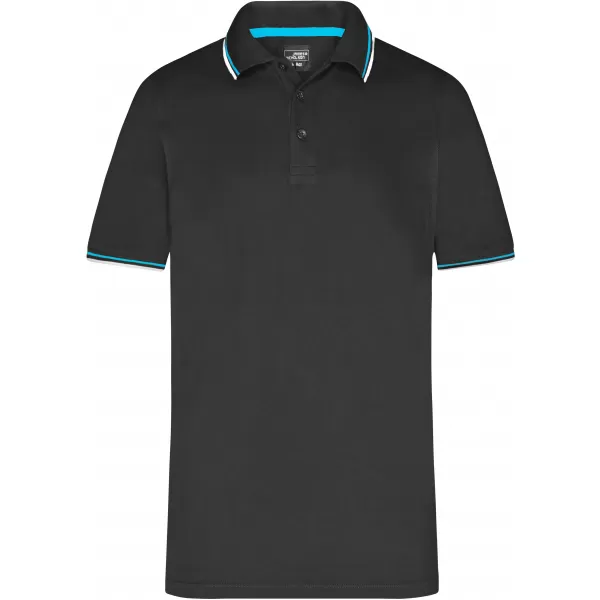  Pánské triko s límečkem fashion JAMES NICHOLSON JN966 BLACK/WHITE/TURQUOISE 
