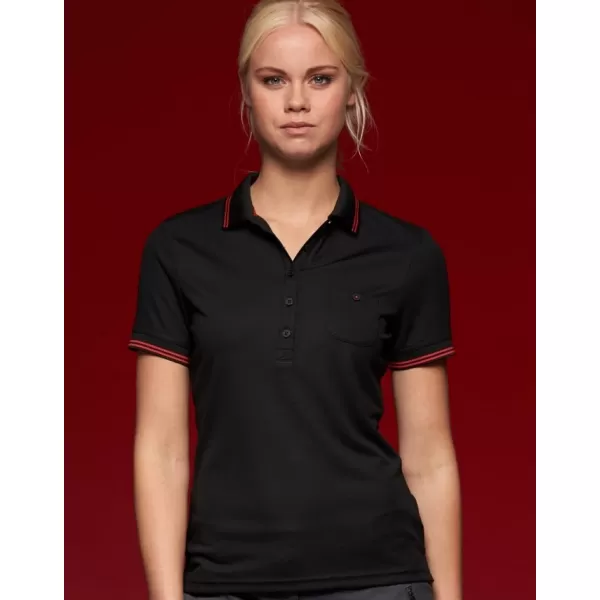  Dámské triko s límečkem funkční komfort JAMES NICHOLSON JN701 BLACK/RED 