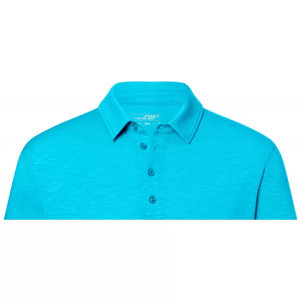  Pánské triko s límečkem žíhané JAMES NICHOLSON JN752 TURQUOISE 