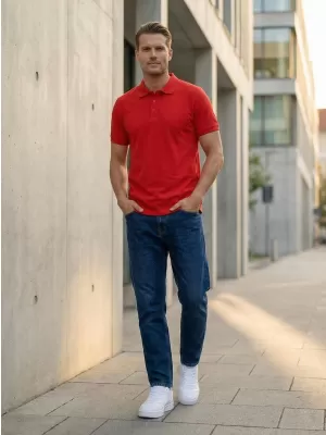 Pánské triko s límečkem SAM 73 HENRY MT 788 ČERVENOORANŽOVÁ