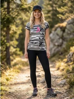 Dámské triko ALTISPORT ALW002C122 CAMO GREY/RŮŽOVÁ