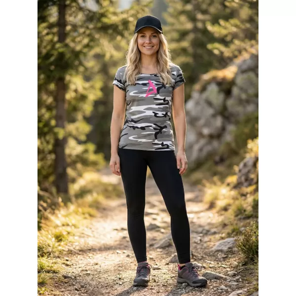  Dámské triko ALTISPORT ALW002C122 CAMO GREY/RŮŽOVÁ 