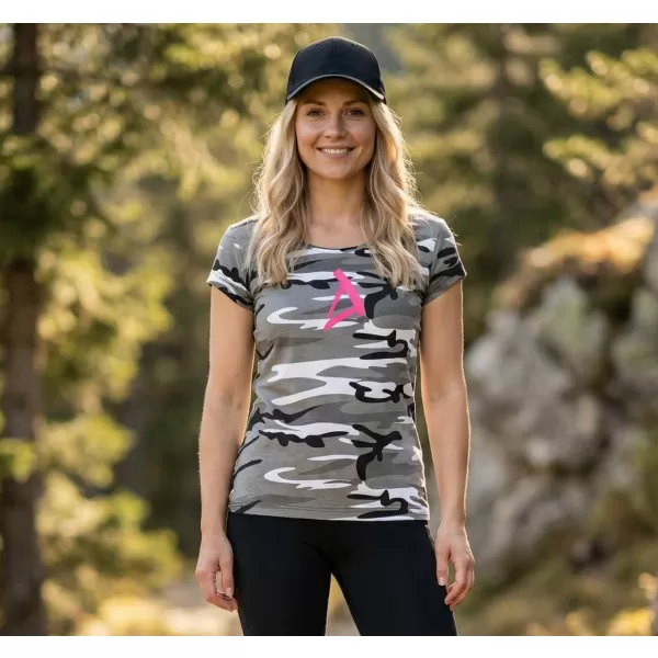  Dámské triko ALTISPORT ALW002C122 CAMO GREY/RŮŽOVÁ 