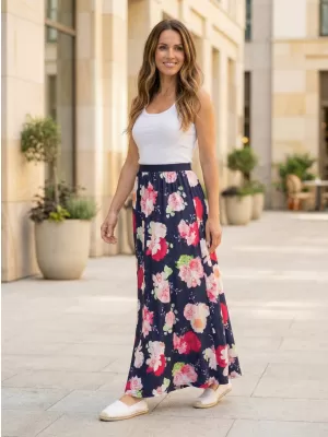 Dámská sukně KIXMI PEONY TMAVĚ MODRÁ