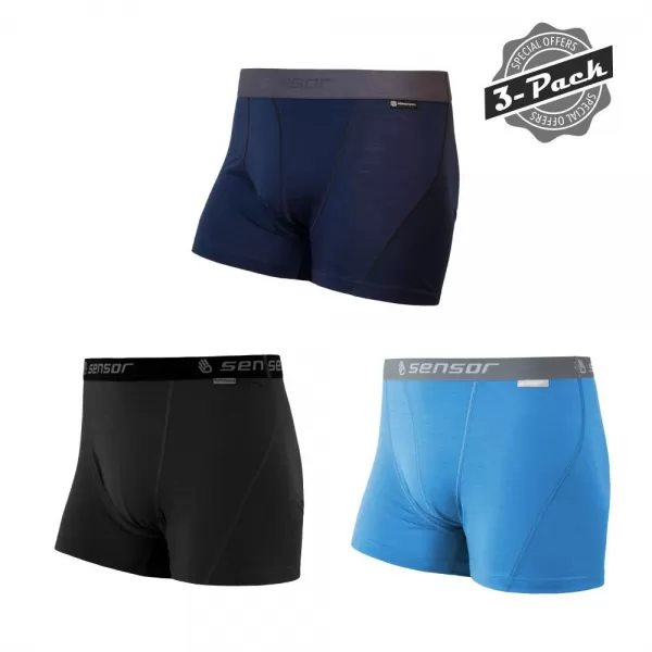  Pánské boxerky SENSOR MERINO ACTIVE 3-PACK BLACK/BLUE/DEEP BLUE 