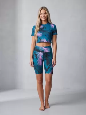 Dámské legíny nad kolena premium ALTISPORT VOJ/ALW001LEG02 PETROLEJOVÁ/SVĚTLE RŮŽOVÁ