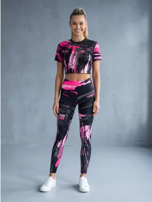 Dámské dlouhé legíny premium ALTISPORT VOJ/ALW010LEG01 ČERNÁ/SVĚTLE RŮŽOVÁ