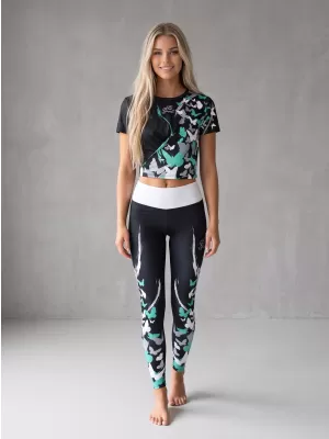Dámské dlouhé legíny premium ALTISPORT VOJ/ALW022LEG01 ČERNÁ/TYRKYSOVÁ