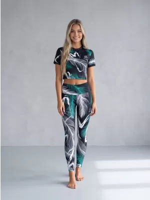 Dámské dlouhé legíny premium ALTISPORT VOJ/ALW001LEG01 ČERNÁ/TYRKYSOVÁ