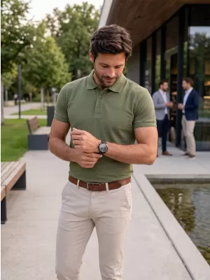 Pánské triko s límečkem ALTISPORT NoPrint NP/ALM302 KHAKI