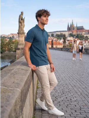 Pánské triko s límečkem ALTISPORT NoPrint NP/ALM302 NÁMOŘNÍ MODRÁ