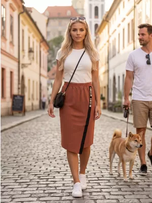 Dámská sukně KIXMI SIBILA HNĚDÁ/KRÉMOVÁ