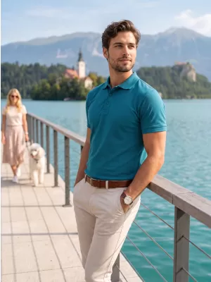 Pánské triko s límečkem ALTISPORT NoPrint NP/ALM302 TMAVÝ TYRKYS