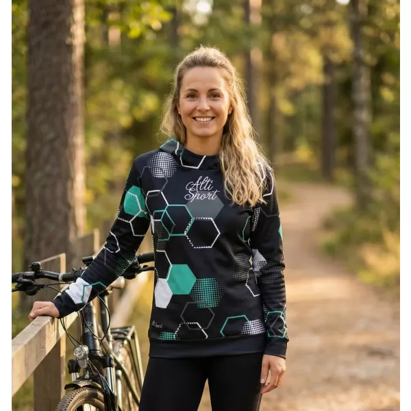  Dámská funkční mikina premium ALTISPORT VOJ/ALW037MI01 ČERNÁ/TYRKYSOVÁ 