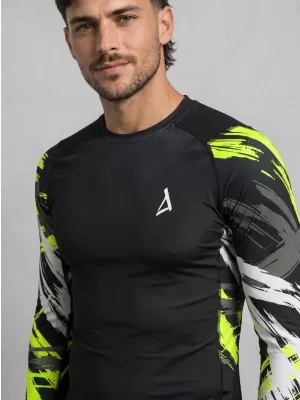 Pánské funkční kompresní tričko premium ALTISPORT VOJ/ALM039TR03 ČERNOŽLUTÁ