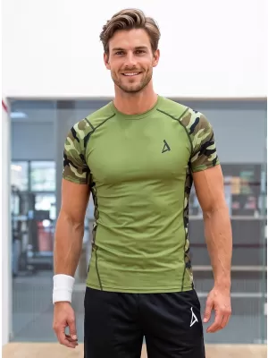 Pánské funkční kompresní tričko s krátkým rukávem premium ALTISPORT VOJ/ALM038TR04 ZELENÁ/KHAKI