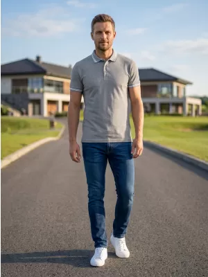Pánské triko s límečkem ALTISPORT NoPrint NP/ALM912 TMAVĚ ŠEDÝ MELÍR