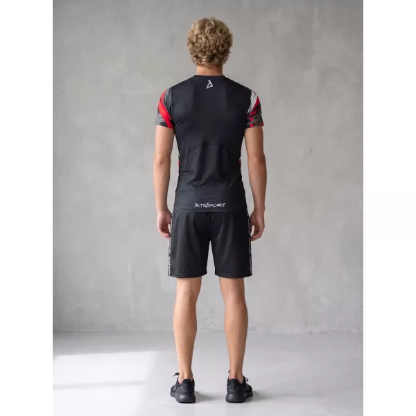  Pánské funkční kompresní tričko s krátkým rukávem premium ALTISPORT VOJ/ALM039TR04 ČERNOČERVENÁ 