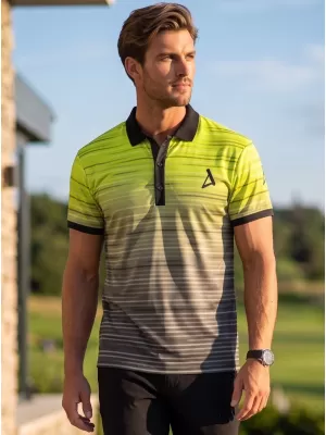 Pánské funkční triko s límečkem premium ALTISPORT VOJ/ALM031TR05 ČERNÁ/NEON YELLOW