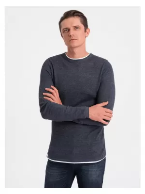 Pánský svetr OMBRE OM-SWSW-0103 NAVY BLUE MELANGE