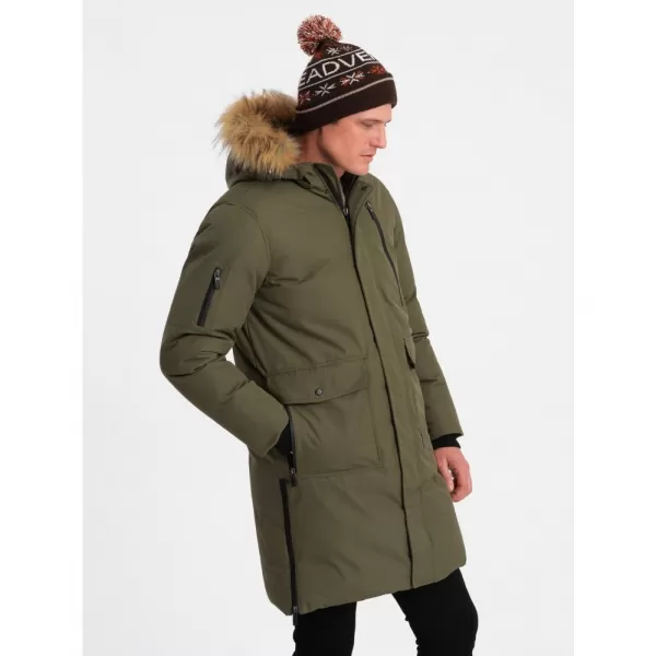  Pánská zimní bunda OMBRE OM-JALJ-0148 DARK OLIVE GREEN 