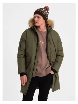 Pánská zimní bunda OMBRE OM-JALJ-0148 DARK OLIVE GREEN