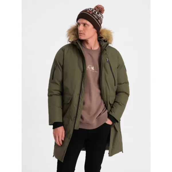  Pánská zimní bunda OMBRE OM-JALJ-0148 DARK OLIVE GREEN 