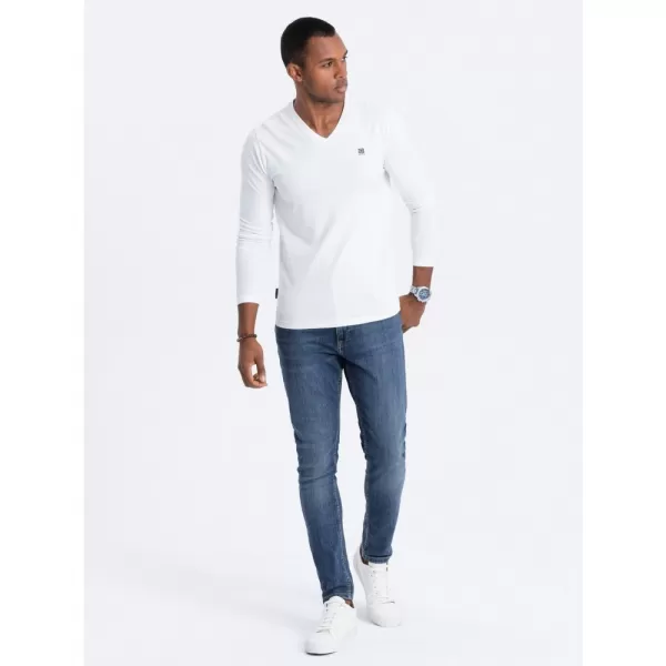  Pánské triko s dlouhým rukávem OMBRE OM-LSCL-0110 WHITE 