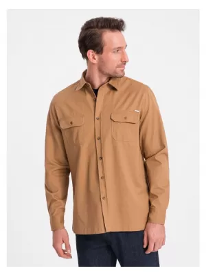 Pánská košile OMBRE OM-SHCS-0146 CAMEL