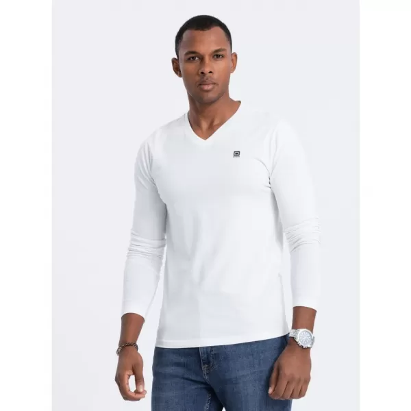  Pánské triko s dlouhým rukávem OMBRE OM-LSCL-0110 WHITE 