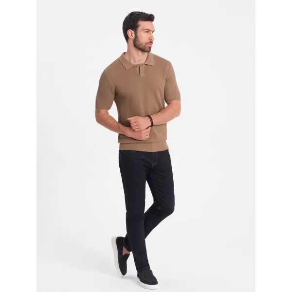  Pánské triko s límečkem OMBRE OM-POSS-0117 LIGHT BROWN 