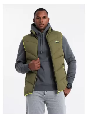 Pánská vesta OMBRE OM-JAVJ-0210 OLIVE