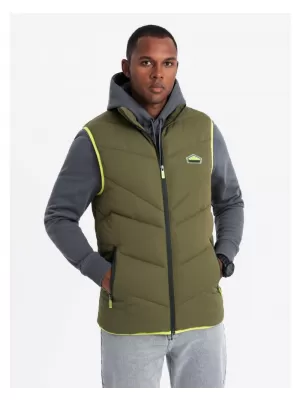 Pánská vesta OMBRE OM-JAVJ-0210 OLIVE