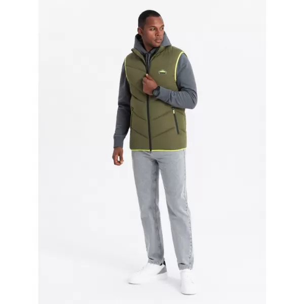 Pánská vesta OMBRE OM-JAVJ-0210 OLIVE 