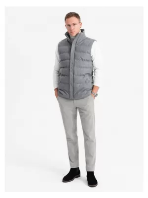 Pánská vesta OMBRE OM-JAVJ-0200 GREY MELANGE