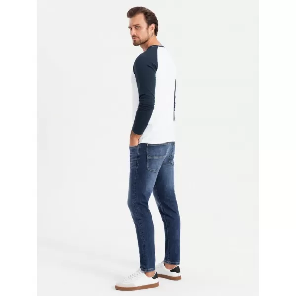  Pánské triko OMBRE OM-LSCL-0105 WHITE AND NAVY 