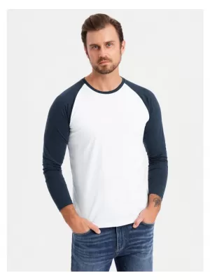 Pánské triko OMBRE OM-LSCL-0105 WHITE AND NAVY
