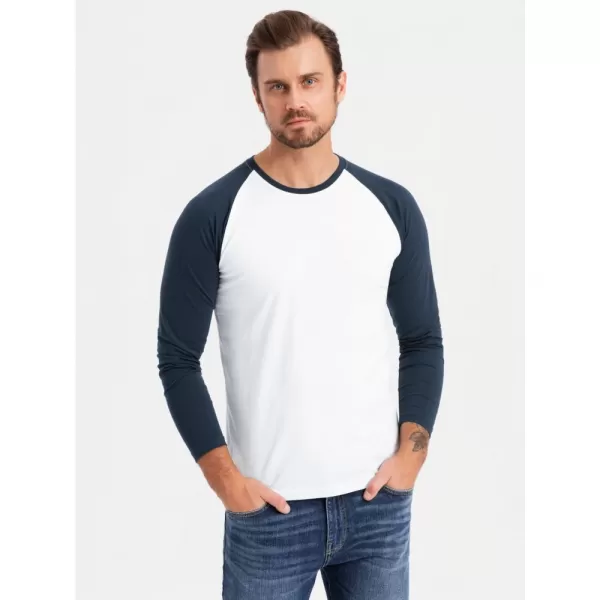  Pánské triko OMBRE OM-LSCL-0105 WHITE AND NAVY 