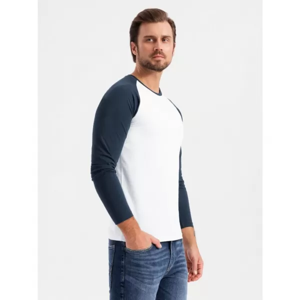  Pánské triko OMBRE OM-LSCL-0105 WHITE AND NAVY 