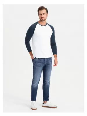 Pánské triko OMBRE OM-LSCL-0105 WHITE AND NAVY